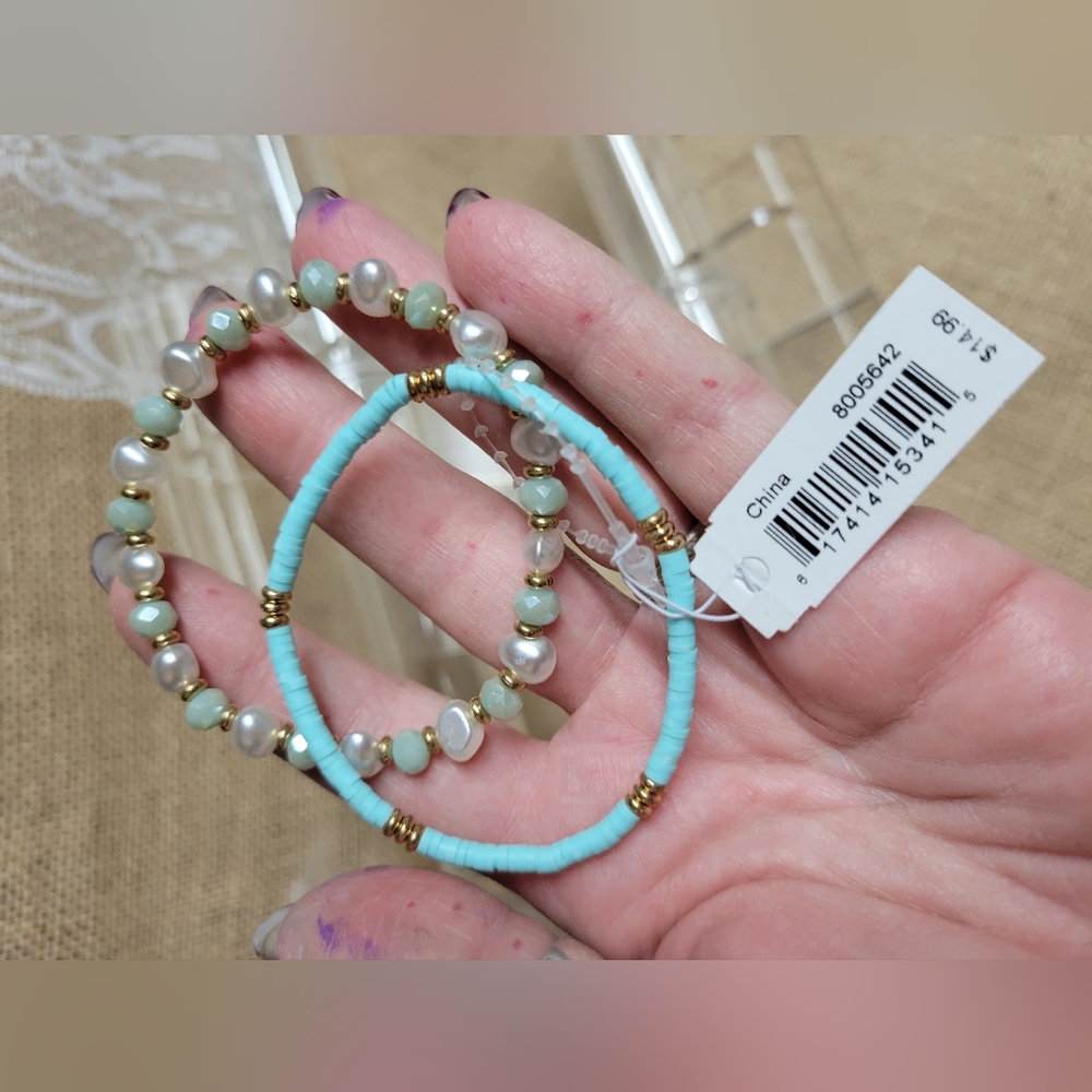 Periwinkle turquoise blue two stretchy bracelets